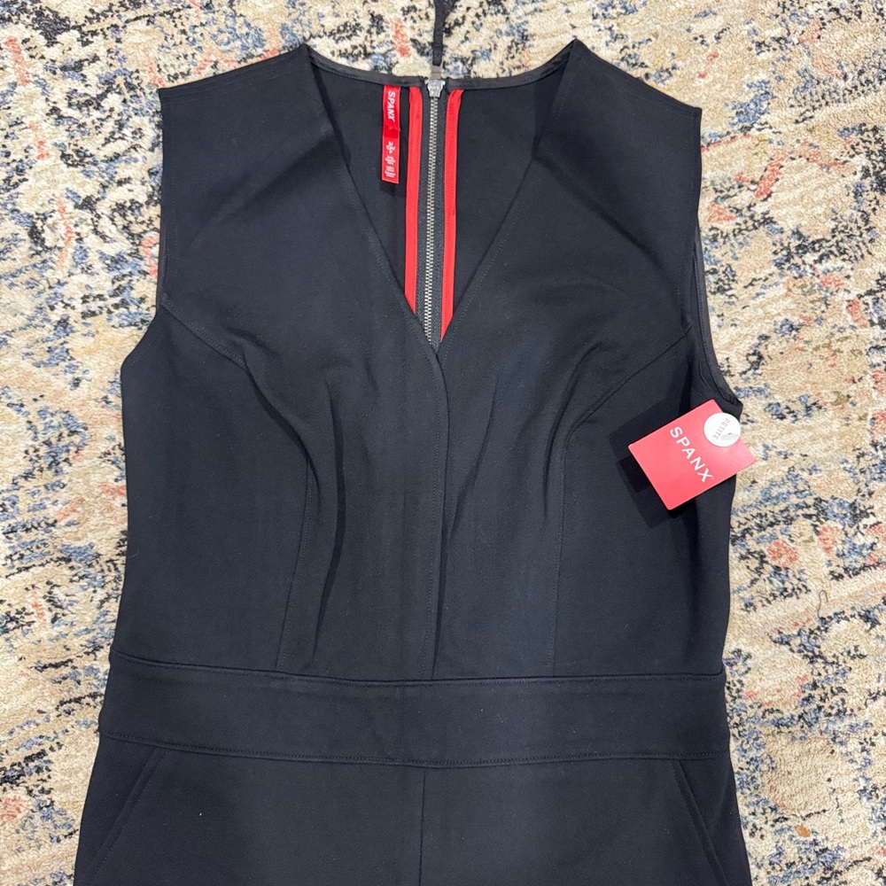 SPANX Perfect Sleeveless Jumpsuit S Petite Classic Black Flare Leg 20383Q NWT’s - Picture 8 of 13